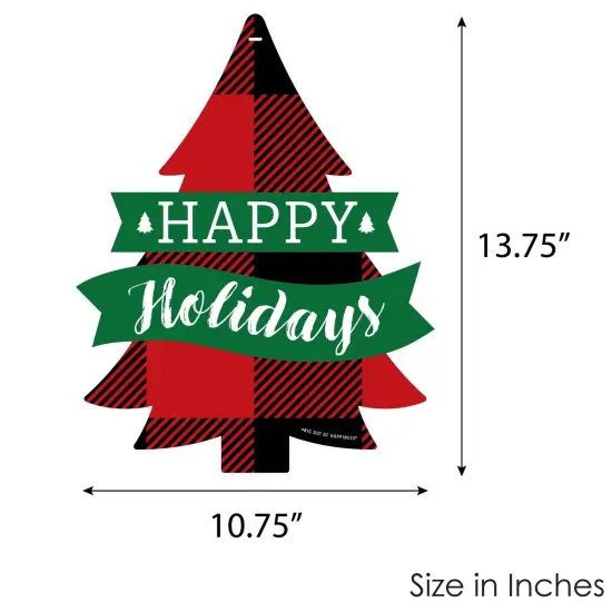 Big Dot of Happiness Holiday Plaid Trees - Hanging Porch Buffalo Plaid Christmas Party Outdoor Decorations - Front Door Decor - 1 Piece Sign {7}