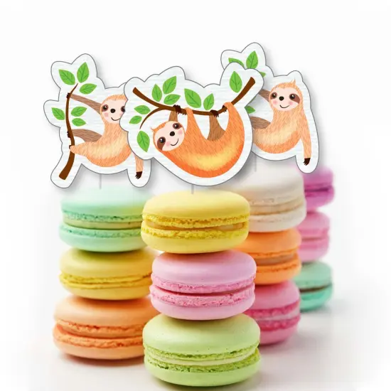 Big Dot of Happiness Let's Hang - Sloth - Dessert Cupcake Toppers - Baby Shower or Birthday Party Clear Treat Picks - Set of 24 {6}