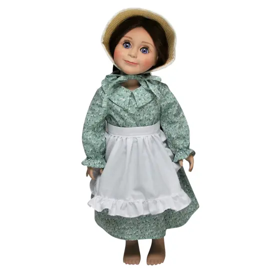 The Queen's Treasures 18 Inch Green Calico Prairie Dress, Apron, and Bonnet {2}
