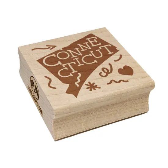 Connecticut State with Text Swirls Square Rubber Stamp for Stamping Crafting {7}