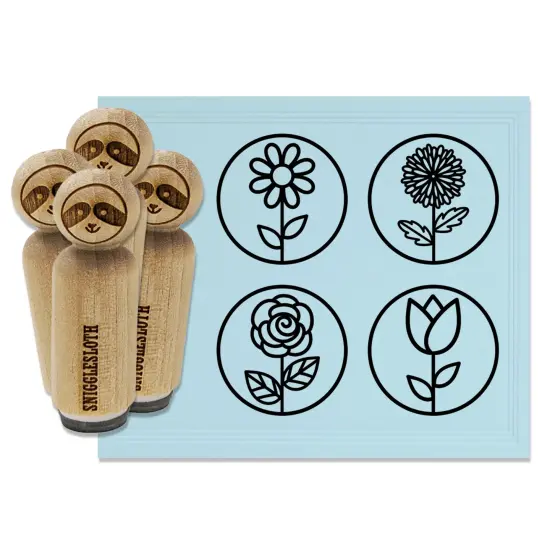 Flower in Circle Tulip Rose Daisy Chrysanthemum Rubber Stamp Set for Stamping Crafting Planners {7}