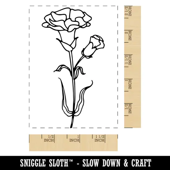 Hand Drawn Carnation Flower Rectangle Rubber Stamp for Stamping Crafting {1}