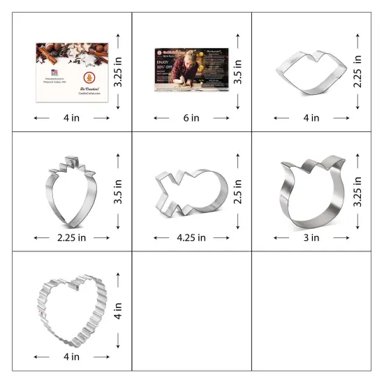 CookieCutter.com Valentine 5 Piece Set Sizes 3.25 in to 4.25 in Tin Plate Steel Handmade in USA {2}