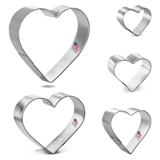 CookieCutter.com Heart 5 Piece Set, Sizes 1.5 in to 3.75 in Tin Plate Steel Handmade in the USA {4}
