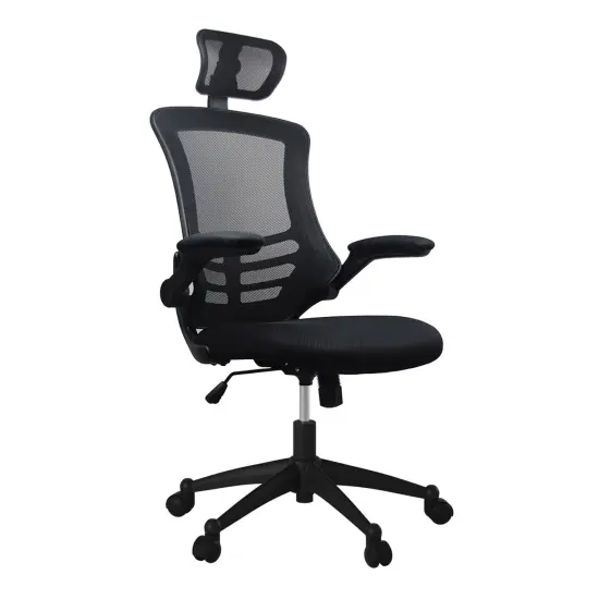 Techni Office Solutions 3.75' Black Modern High-Back Mesh Executive Office Chair with Headrest and Flip-Up Arms {1}