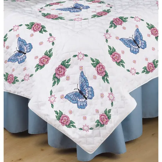 Tobin Stamped White Quilt Blocks 18"X18" 6/Pkg-Butterfly Rose {2}