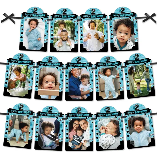 Big Dot of Happiness Two Cool - Boy - DIY Blue 2nd Birthday Party Decor - Picture Display - Photo Banner {1}
