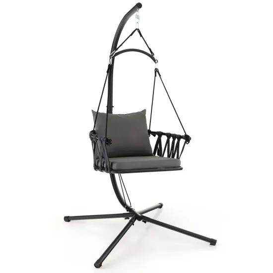 Costway Hanging Swing Hammock Chair with Stand Metal Frame Woven Backrest SeatCushions {4}