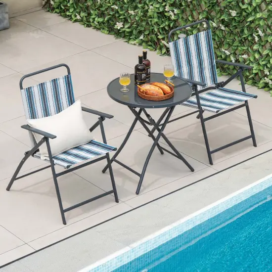 Costway 3pcs Patio Folding Dining Table Chair Set Heavy-Duty Metal Portable Outdoor {1}