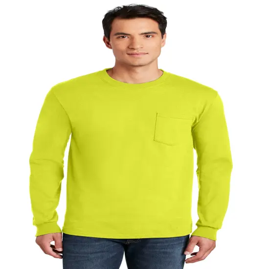 Gildan&reg; Crewneck Ultra Cotton Long Sleeve Pocket T-Shirt - 2410 Safety orange {6}