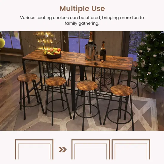 Costway 5PCS Bar Table & Stools Set Industrial Bistro Set with Wine Rack & Glass Holder {6}