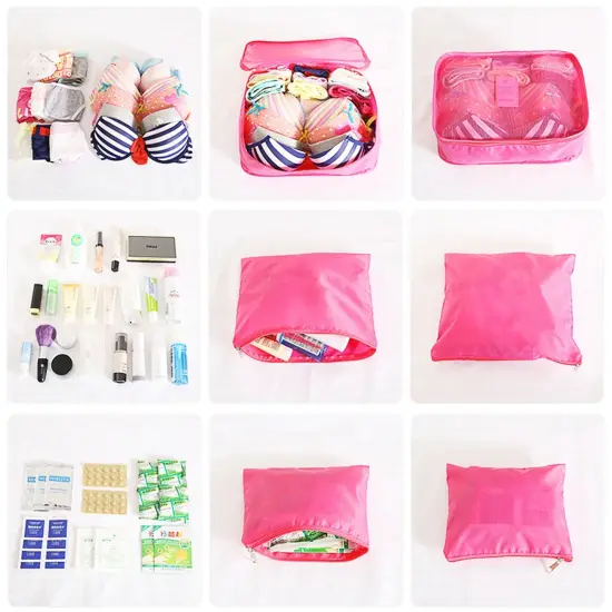 9Pcs Clothes Storage Bags Water-Resistant Travel Luggage Organizer Clothing Packing Cubes Hot pink {2}