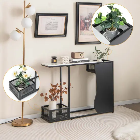 Costway 43.5'' Console Table with Faux Marble Top & 2 Storage Compartments Entryway Hallway {2}