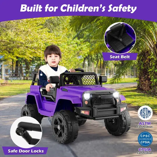 Costway 12V Kids Ride On Truck Car Electric Vehicle Remote with Music & Light Red/Purple {5}