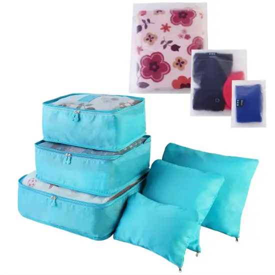 9Pcs Clothes Storage Bags Water-Resistant Travel Luggage Organizer Clothing Packing Cubes Blue {1}