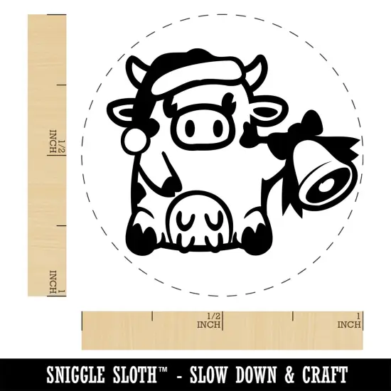 Christmas Cow Santa Hat Bell Self-Inking Rubber Stamp Ink Stamper for Stamping Crafting Planners Fuchsia {1}