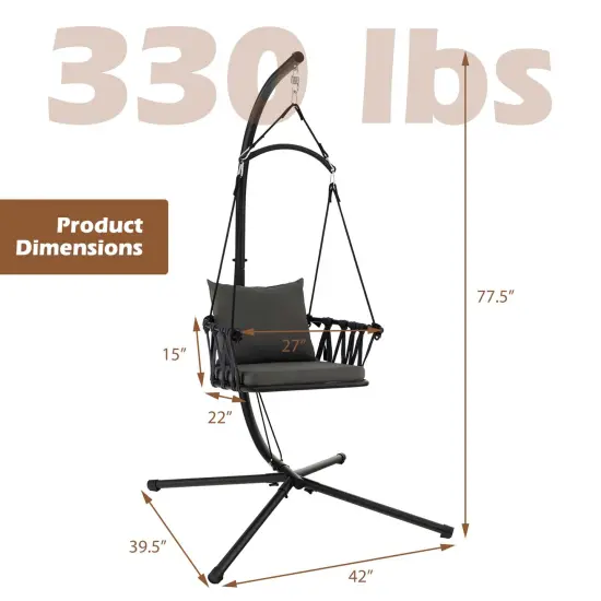 Costway Hanging Swing Hammock Chair with Stand Metal Frame Woven Backrest SeatCushions {3}