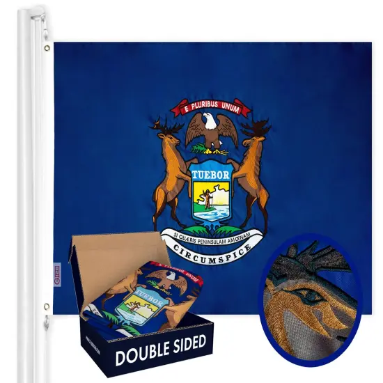 Michigan State Flag 210D Embroidered Polyester 3x5 Ft - Double Sided 2ply {1}
