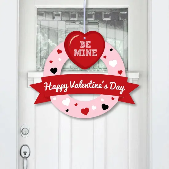 Big Dot of Happiness Conversation Hearts - Outdoor Valentine's Day Party Decor - Front Door Wreath {1}