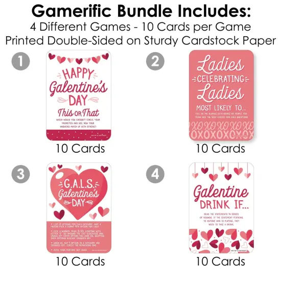 Big Dot of Happiness Happy Galentine's Day - 4 Valentine's Day Party Games - 10 Cards Each - Gamerific Bundle {4}