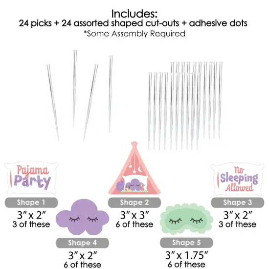 Big Dot of Happiness Pajama Slumber Party - Dessert Cupcake Toppers - Girls Sleepover Birthday Party Clear Treat Picks - Set of 24 {7}