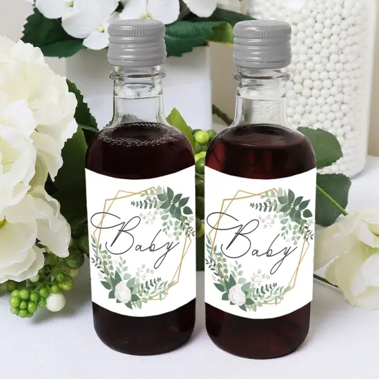 Big Dot of Happiness Boho Botanical Baby - Mini Wine and Champagne Bottle Label Stickers - Greenery Baby Shower Favor Gift for Women and Men 16 Ct {6}