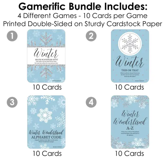 Big Dot of Happiness Winter Wonderland - 4 Snowflake Holiday Party and Winter Wedding Games - 10 Cards Each - Gamerific Bundle {4}
