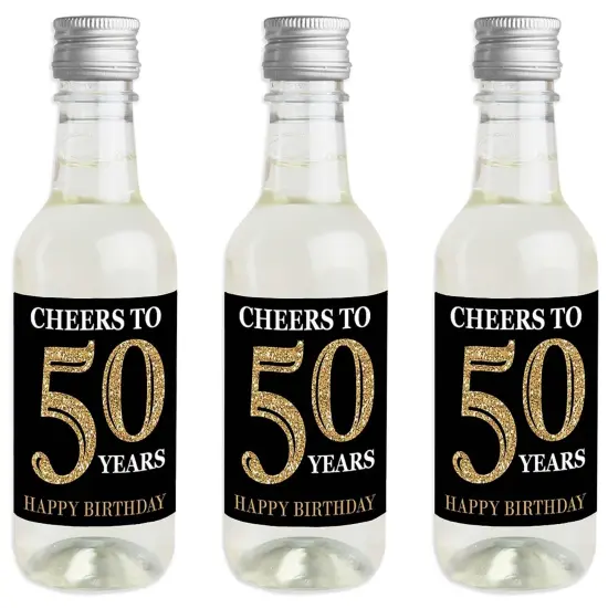 Big Dot of Happiness Adult 50th Birthday - Gold - Mini Wine & Champagne Bottle Label Stickers - Birthday Party Favor Gift for Women & Men - Set of 16 {1}