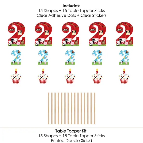 Big Dot of Happiness 2nd Birthday Farm Animals - Barnyard Second Birthday Party Centerpiece Sticks - Table Toppers - Set of 15 {7}