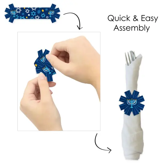 Big Dot of Happiness Hanukkah Menorah - Chanukah Holiday Party Paper Napkin Holder - Napkin Rings - Set of 24 {6}