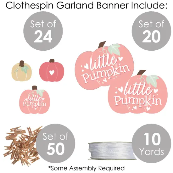 Big Dot of Happiness Girl Little Pumpkin - Fall Birthday Party or Baby Shower DIY Decorations - Clothespin Garland Banner - 44 Pieces {6}