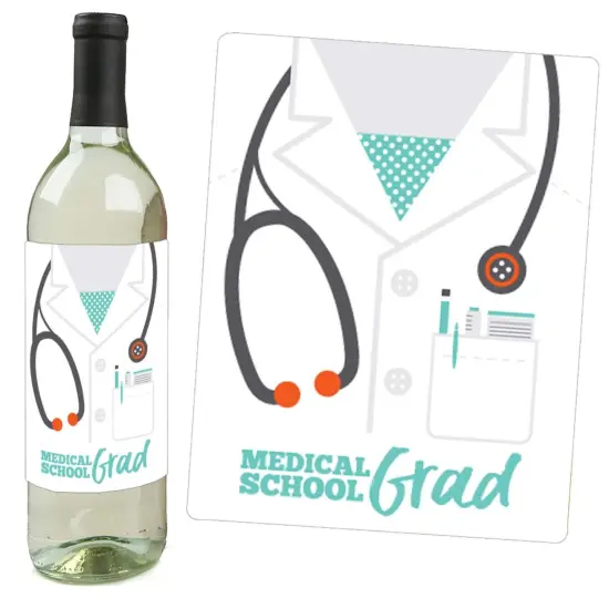 Big Dot of Happiness Medical School Grad - Doctor Graduation Party Decorations for Women and Men - Wine Bottle Label Stickers - Set of 4 {3}