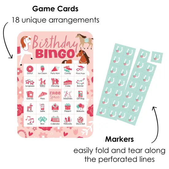 Big Dot of Happiness Run Wild Horses - Picture Bingo Cards and Markers - Pony Birthday Party Shaped Bingo Game - Set of 18 {3}