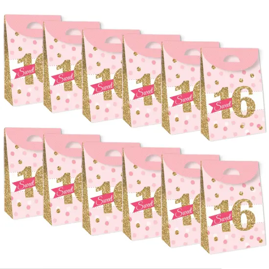 Big Dot of Happiness Sweet 16 - 16th Birthday Gift Favor Bags - Party Goodie Boxes - Set of 12 {6}