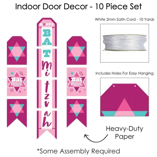 Big Dot of Happiness Pink Bat Mitzvah - Hanging Vertical Paper Door Banners - Girl Party Wall Decoration Kit - Indoor Door Decor {6}