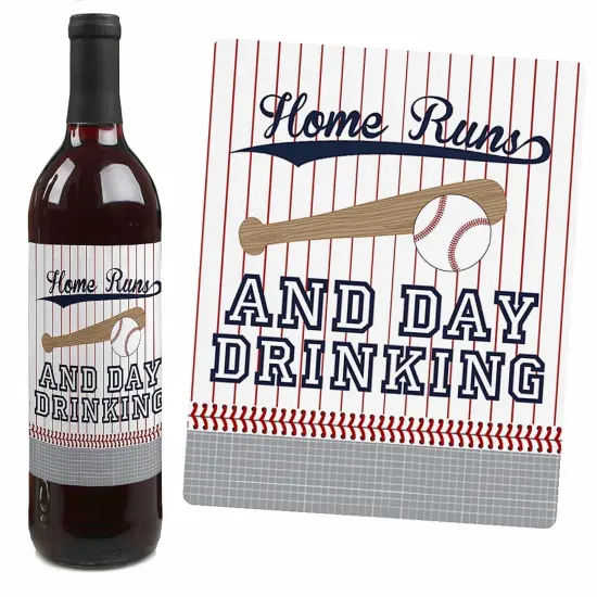 Big Dot of Happiness Batter Up - Baseball - Baby Shower or Birthday Party Decorations for Women and Men - Wine Bottle Label Stickers - Set of 4 {4}