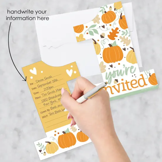 Big Dot of Happiness 1st Birthday Little Pumpkin - Shaped Fill-In Invitations - Fall First Birthday Party Invitation Cards with Envelopes - Set of 12 {3}