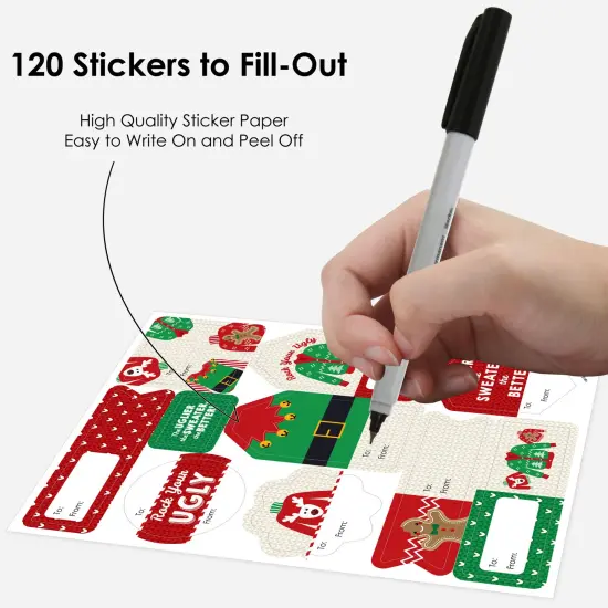Big Dot of Happiness Ugly Sweater - Assorted Holiday and Christmas Party Gift Tag Labels - To and From Stickers - 12 Sheets - 120 Stickers {4}
