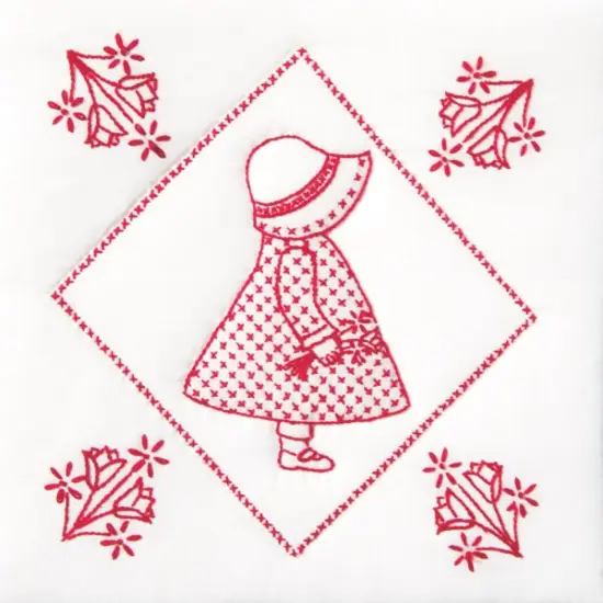 Jack Dempsey Stamped White Quilt Blocks 9"X9" 12/Pkg-Sunbonnet Sue {2}