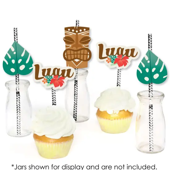 Big Dot of Happiness Tropical Luau - Paper Straw Decor - Hawaiian Beach Party Striped Decorative Straws - Set of 24 {6}