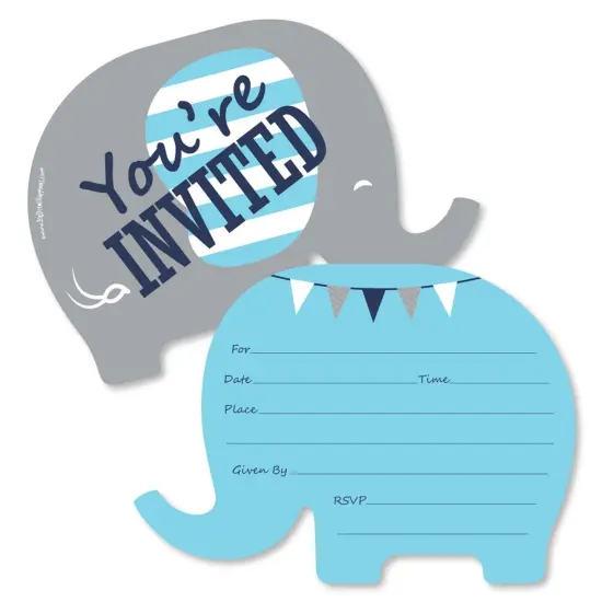 Big Dot of Happiness Blue Elephant - Shaped Fill-in Invitations - Boy Baby Shower or Birthday Party Invitation Cards with Envelopes - Set of 12 {1}