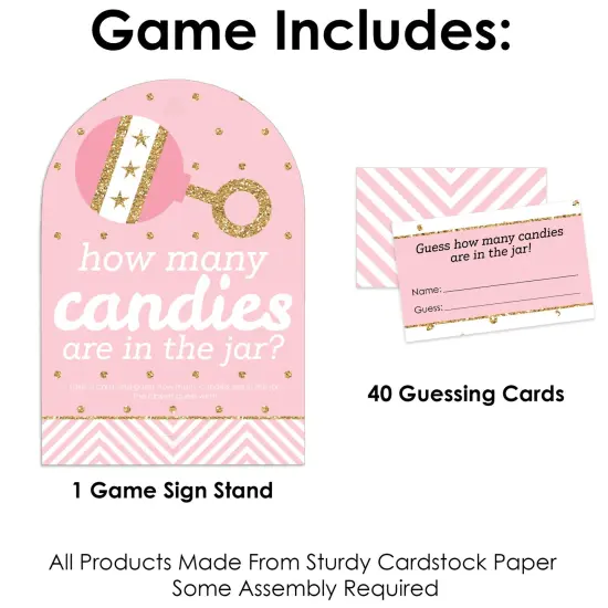 Big Dot of Happiness Hello Little One - Pink and Gold - How Many Candies Girl Baby Shower Game - 1 Stand and 40 Cards - Candy Guessing Game {4}