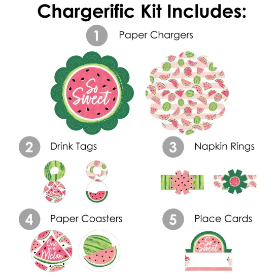 Big Dot of Happiness Sweet Watermelon - Fruit Party Paper Charger and Table Decorations - Chargerific Kit - Place Setting for 8 {4}