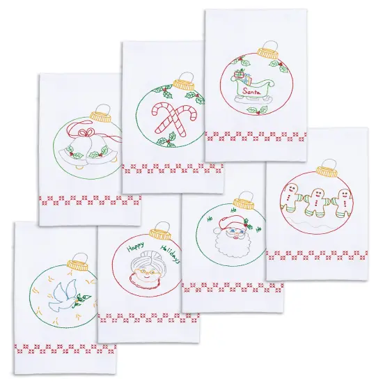Jack Dempsey Stamped Decorative Hand Towels 17"x28" 7/Pkg-Christmas Ornaments {3}