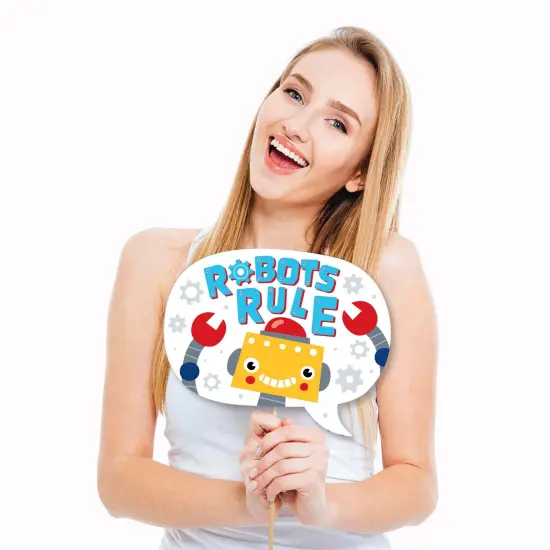 Big Dot of Happiness Gear Up Robots - Birthday Party or Baby Shower Photo Booth Props Kit - 20 Count {4}