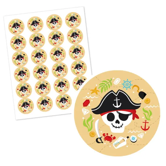Big Dot of Happiness Pirate Ship Adventures - Skull Birthday Party Circle Sticker Labels - 24 Count {3}