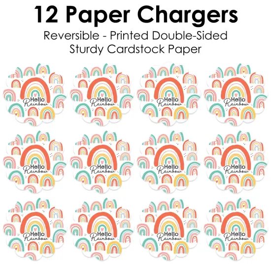 Big Dot of Happiness Hello Rainbow - Boho Baby Shower and Birthday Party Round Table Decorations - Paper Chargers - Place Setting For 12 {7}