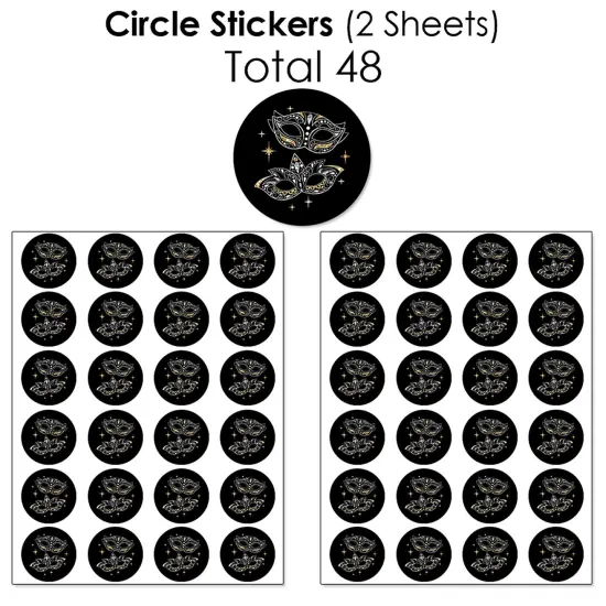 Big Dot of Happiness Masquerade - Mini Candy Bar Wrappers, Round Candy Stickers and Circle Stickers - Mask Party Candy Favor Sticker Kit - 304 Pieces {7}
