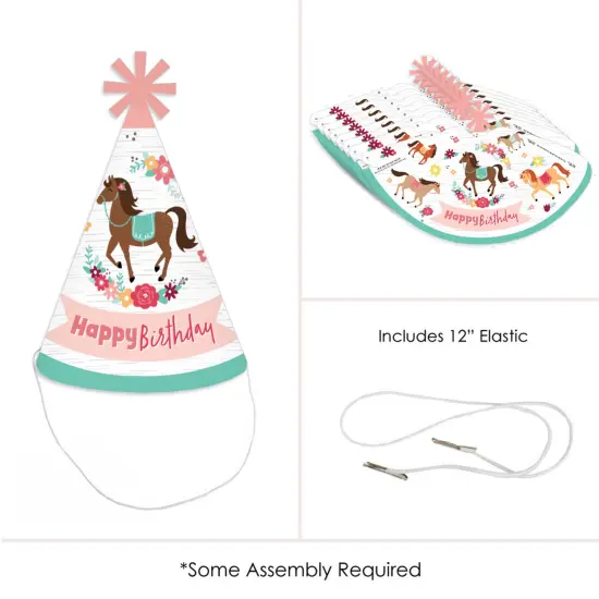 Big Dot of Happiness Run Wild Horses - Cone Happy Birthday Party Hats for Kids and Adults - Set of 8 (Standard Size) {6}