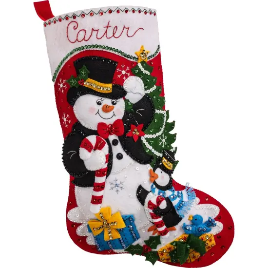 Bucilla Felt Stocking Applique Kit 18" Long-Dapper Snowman {1}
